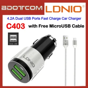شارژر فندکی الدینیو مدل C403 به همراه کابل تبدیل microUSB