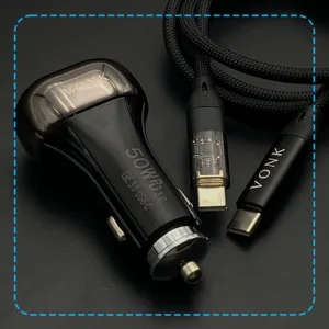 شارژر فندکی 50 وات دو پورت وونک مدل VC-50 به همراه کابل 1 متری USB-C
