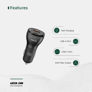 شارژر فندکی ۵۰ وات دو پورت گرین لاین مدل Dual Port Car Charger 50W