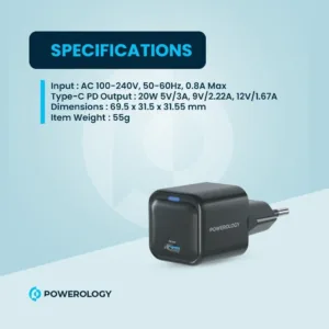 شارژر دیواری 20 وات پاورولوجی مدل PWCUQC015