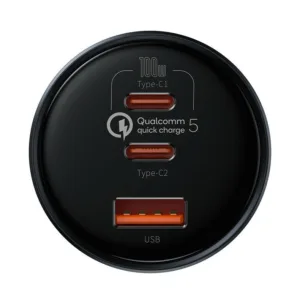شارژر فندکی 160 وات باسئوس مدل TZCCZM-0G به همراه کابل USB-C