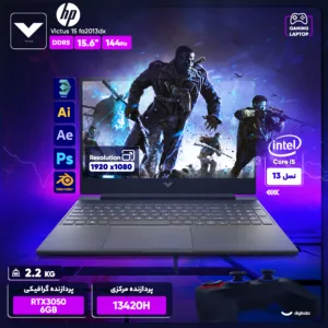 لپتاپ 15.6 اینچی اچپی مدل Victus 15 fa2013dx با پردازنده Core i5-13420H، کارت گرافیک GeForce RTX 3050 با حافظه 6 گیگابایت، رم 8 گیگابایت DDR4، حافظه SSD NVMe با ظرفیت 512 گیگابایت، نمایشگر Full HD با نرخ نوسازی 144 هرتز با سیستم عامل ویندوز