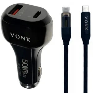شارژر فندکی 50 وات دو پورت وونک مدل VC-50 به همراه کابل 1 متری USB-C