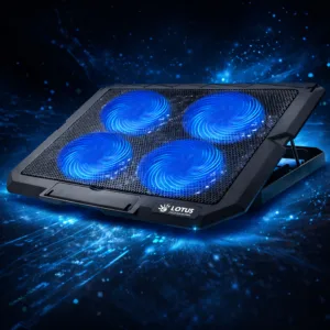 پایه خنککننده لپتاپ مدل GF217-BLUE LIGHT دارای چهار عدد فن مناسب برای لپ تاپهای 13 تا 15 اینچی