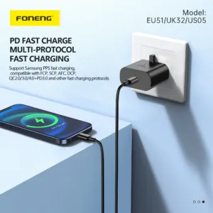 شارژر دیواری 25 وات فوننگ مدل A55 به همراه کابل تبدیل USB-C