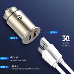 شارژر فندکی الدینیو مدل C506Q به همراه کابل تبدیل microUSB