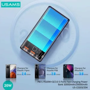 پاوربانک یوسمز مدل CD204 ظرفیت 20000 میلی آمپر ساعت