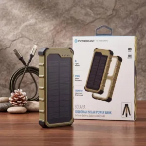 پاوربانک خورشیدی 22.5 وات پاورولوجی مدل SOLARA PPBCHA100KH ظرفیت 10000 میلی آمپر ساعت