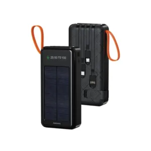 پاوربانک 10.5 وات پرودو مدل PIANO SOLAR PDPBB307BK ظرفیت 20000 میلی‌آمپرساعت به همراه کابل USB-C، USB-A، لایتنینگ و MicroUSB