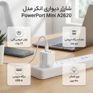 شارژر دیواری 12 وات دو پورت انکر مدل PowerPort Mini A2620