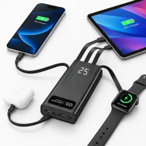 پاوربانک 22.5 وات مدلN-67 ظرفیت20 هزار میلی آمپر ساعت به همراه 4 کابل شارژ USB، USB-C، لایتنینگ و Micro USB