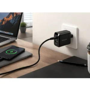 شارژر دیواری 45 وات 2 پورت فیلیپس مدل DLP5321 به همراه کابل USB-C
