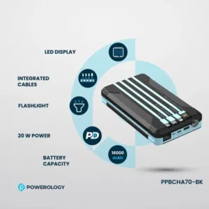 پاوربانک پاورلوژی مدل PPBCHA70 ظرفیت 16000 میلی آمپر ساعت