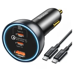شارژر فندکی باسئوس مدل Multi-port Fast Charge 160W به همراه کابل تبدیل Usb-c