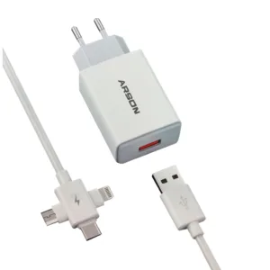 شارژر دیواری 15 وات آرسون مدل AN-W3B همراه کابل USB به لایتنینگ/USB-C/MicroUSB