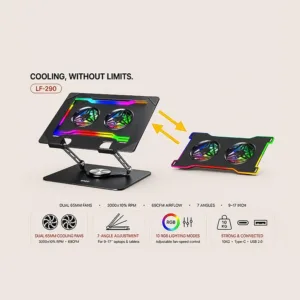 پایه خنککننده لپتاپ انزو مدل LF-290 دارای 2 فن مناسب برای لپتاپهای تا 17 اینچ