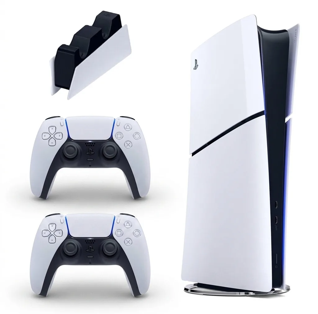 کنسول بازی سونی مدل PlayStation 5 Slim Digital Edition ظرفیت 825 گیگابایت ریجن CFI-2116 اروپا  به همراه دسته اضافی و پایه شارژر