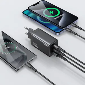 شارژر دیواری 65 وات 3 پورت تراسمی مدل CH05-047 Super Fast Charge PD 65W GaN به همراه کابل USB-C"
