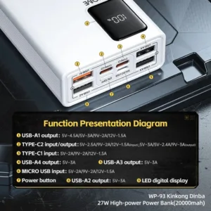 پاوربانک ویکام مدل  WP-93 27W Super fast ظرفیت 20000 میلی آمپر ساعت