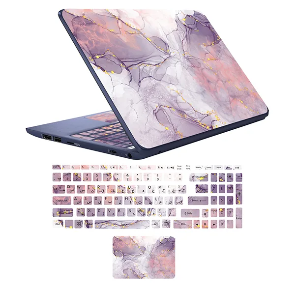 استیکر لپ تاپ راتیانا مدل marble 8 مناسب برای لپ تاپ 15 تا 17 اینچ به همراه برچسب حروف فارسی کیبورد