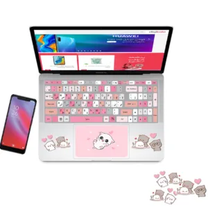 استیکر لپ تاپ مدل cute cat 02 مناسب برای لپ تاپ 15 تا 17 اینچ به همراه برچسب حروف فارسی کیبورد