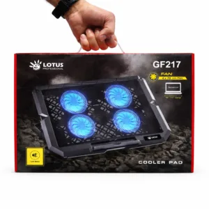 پایه خنککننده لپتاپ لوتوس مدل GF۲۱۷ دارای چهار عدد فن مناسب برای لپ تاپهای 14.1 تا 15.6 اینچی