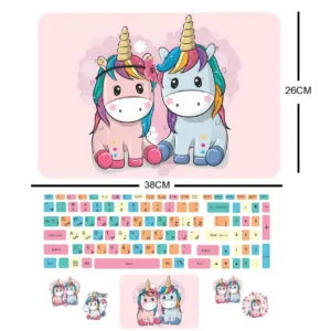 استیکر لپ تاپ مدل cute unicorn 06 مناسب برای لپ تاپ 15 تا 17 اینچ به همراه برچسب حروف فارسی کیبورد