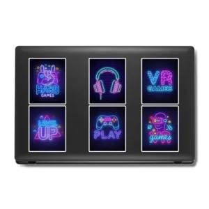 استیکر لپ تاپ و موبایل گوفی طرح گیمینگ مدل LVL Up مجموعه 6 عددی