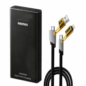 پاوربانک 25 وات ریمکس مدل + X1 PRO ظرفیت 20000 میلی‌آمپرساعت به همراه یک عددکابل USB-A/لایتنینگ/USB-C