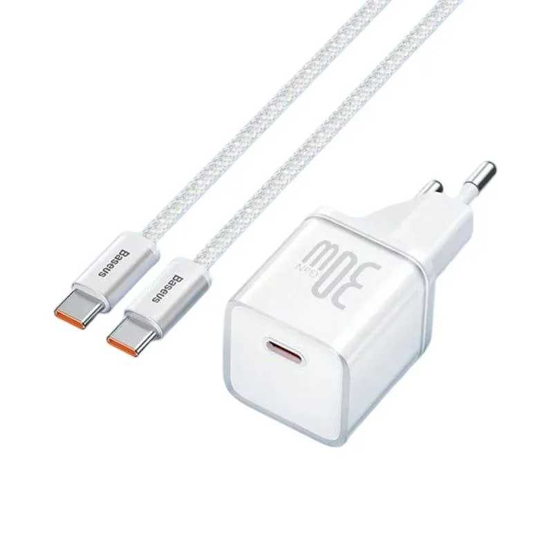 شارژر دیواری 30 وات بیسوس مدل GAN5 mini 30W به همراه کابل تبدیل USB-C