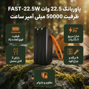 پاوربانک 22.5 وات مدل FAST-22.5W ظرفیت 50000 میلی آمپر ساعت