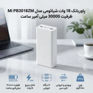 پاوربانک 18 وات شیائومی مدل Mi PB3018ZM ظرفیت 30000 میلی آمپر ساعت