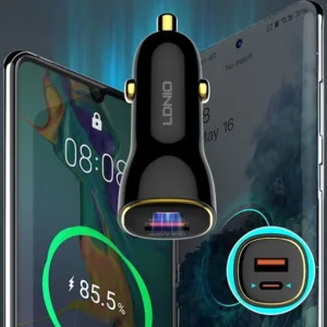 شارژر فندکی 60 وات الدینیو مدل LD-C103 به همراه کابل تبدیل usb
