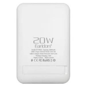 پاوربانک 20 وات ارلدام مدل PD40 ظرفیت 5000 میلیآمپرساعت به همراه یک عدد کابل USB-C