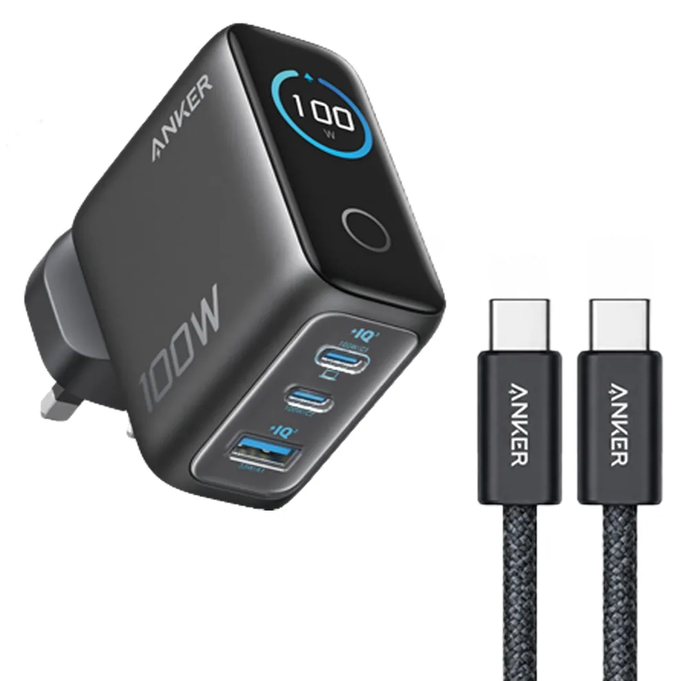 شارژر دیواری 100 وات سه پورت انکر مدل B121B به همراه کابل تبدیل USB-C
