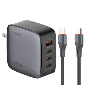 شارژر دیواری ۱۰۰ وات ۴ پورت الدینیو مدل Q408 به همراه کابل USB-C