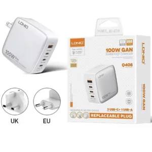 شارژر دیواری ۱۰۰ وات ۴ پورت الدینیو مدل Q408 به همراه کابل USB-C