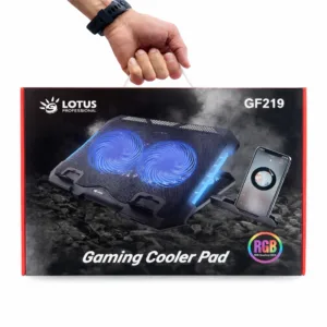 پایه خنککننده لپتاپ گیمینگ لوتوس مدل GF219-RGB دارای دو عدد فن مناسب برای لپ تاپهای 13 تا 16 اینچی