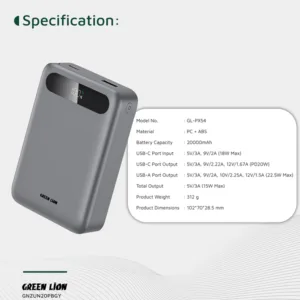 پاوربانک 22.5 وات گرین لاین مدل GL-PX54 ظرفیت 20000 میلیآمپرساعت