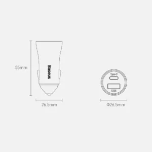 شارژر فندکی باسئوس مدل tzccjd-0g به همراه کابل تبدیل USB-C