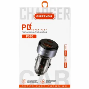شارژر فندکی 70 وات دو پورت فرست یو مدل F070 به همراه کابل لایتنینگ