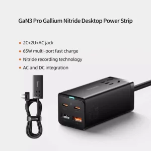 شارژر رومیزی 65 وات بیسوس مدل Powerstrip 65W به همراه کابل تبدیل USB-C