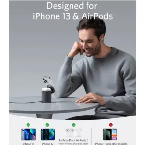 شارژر بیسیم 7.5 وات انکر مدل B2568 به همراه شارژر دیواری 20 وات انکر و کابل USB-C به USB-C