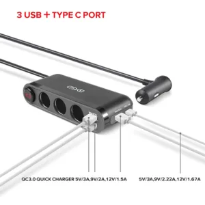 شارژر فندکی 20 وات 7 پورت بی وای جی دی مدل ‎HC68PD-1