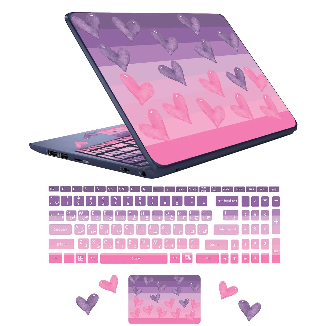 استیکر لپ تاپ مدل lovely heart مناسب برای لپ تاپ 17 اینچ به همراه برچسب حروف فارسی کیبورد