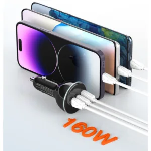 شارژر فندکی 160 وات الدینیو مدل ‌C102 به همراه کابل usb-C