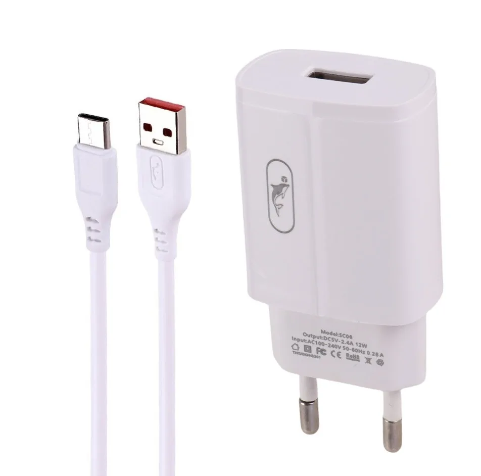 شارژر دیواری 12 وات اسکای دلفین مدل sc06t به همراه کابل تبدیل USB-C