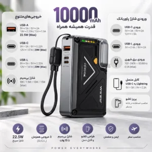 پاوربانک بیسیم 22.5 وات یسیدو مدل YP89 ظرفیت 10000 میلیآمپرساعت به همراه بند آویز