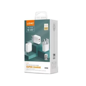 شارژر دیواری 22.5وات دو پورت الدینیو مدل A۲۴۲۱C به همراه کابل لایتنینگ
