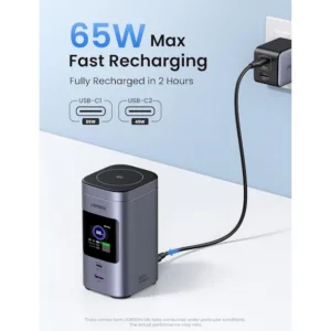 پاور بانک بی سیم 145 وات یوگرین مدل 35527 ظرفیت 20000 میلی آمپر ساعت همراه با کابل USB-C